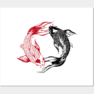 Two Koi Fish Japanese yinyang Posters and Art